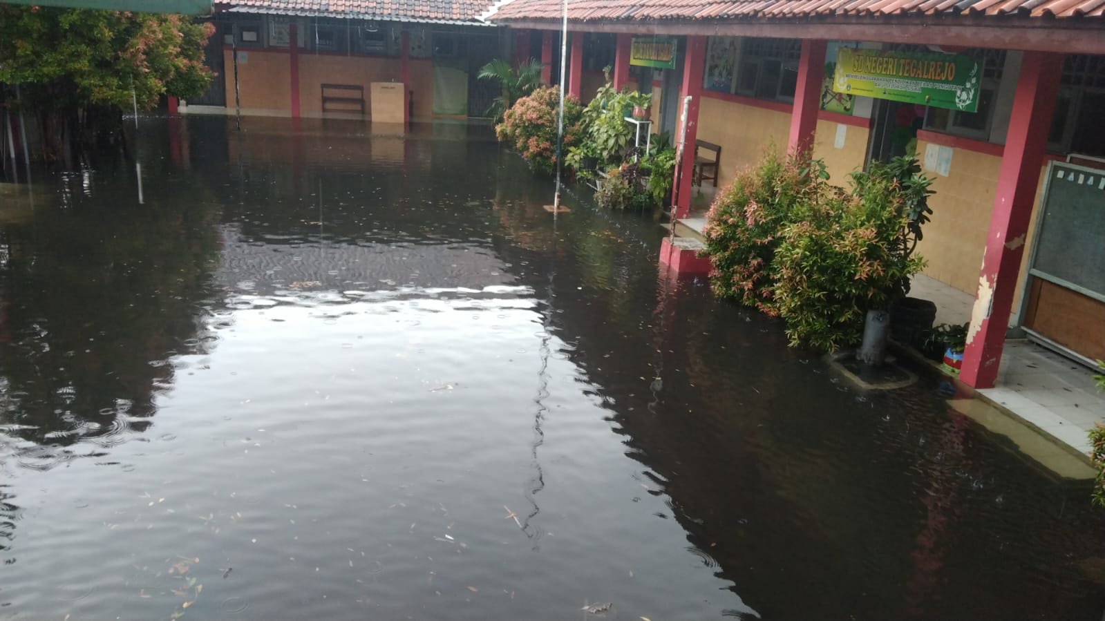 GENANGAN BANJIR DI HALAMAN SEKOLAH SD NEGERI TEGALREJO